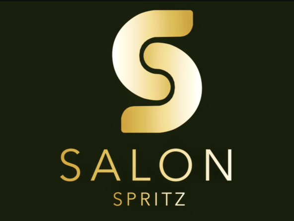Elegant salon logo featuring gold and black design for Salon Renter and Spritz.